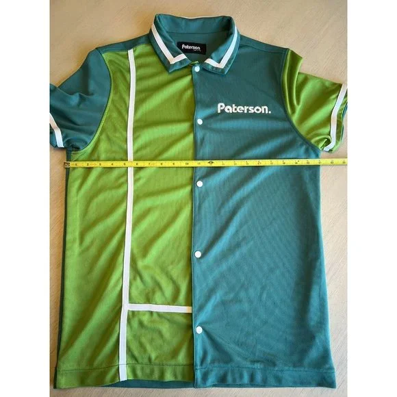 Paterson Men’s Courtside Teal & Green Short Sleeve Button‎ Up Snap Shirt Medium - Picture 11 of 16